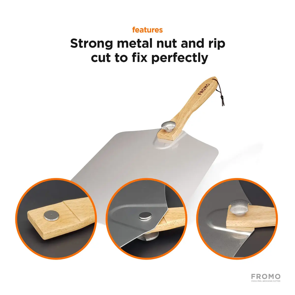 FROMO Premium Aluminum Pizza Peel Set with Foldable Wood Handle & 14" Rocker Cutter | 35.5cm x 30.5cm (14" x 12") - view 2
