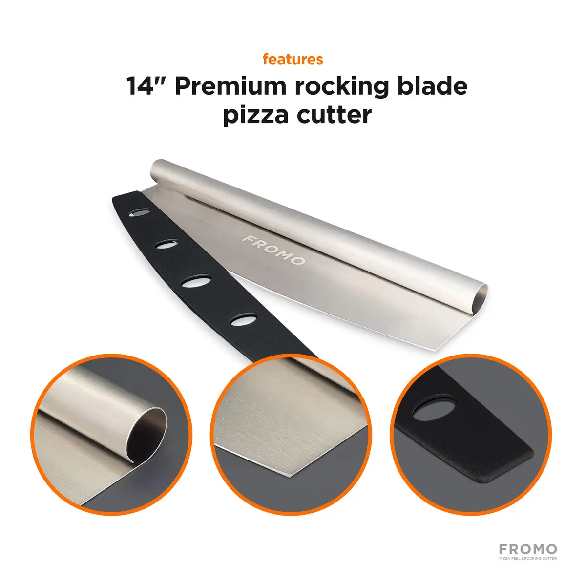 FROMO Premium Aluminum Pizza Peel Set with Foldable Wood Handle & 14" Rocker Cutter | 35.5cm x 30.5cm (14" x 12") - view 4
