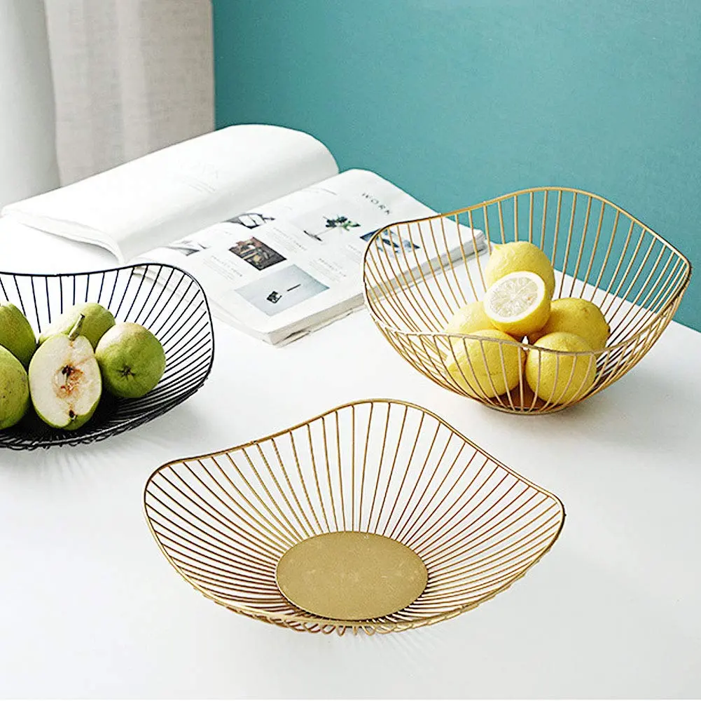 IBWell Short Curved-Edge Modern Creative Stylish Single Tier Dish, 10.9" (27.99cm) Square Metal Fruit Basket | Elegant Kitchen Decor - view 6