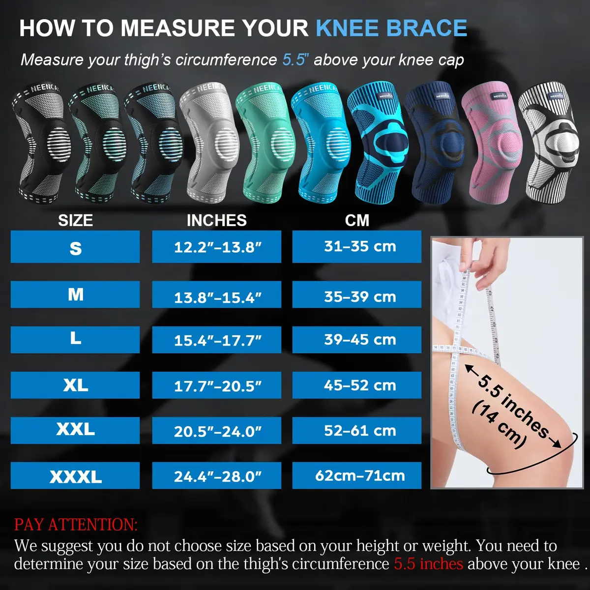 NEENCA Knee Brace for Knee Pain Relief, Compression Knee Sleeves with Patella Gel Pad & Side Stabilizers, Medical Grade Support for Weightlifting, Running, Arthritis, Meniscus Tear (Medium, Black) - view 5