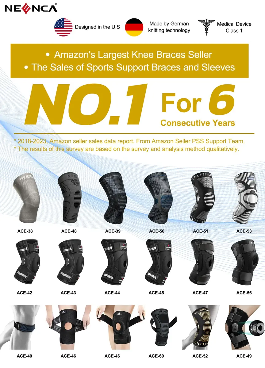 NEENCA Knee Brace for Knee Pain Relief, Compression Knee Sleeves with Patella Gel Pad & Side Stabilizers, Medical Grade Support for Weightlifting, Running, Arthritis, Meniscus Tear (Medium, Black) - view 8