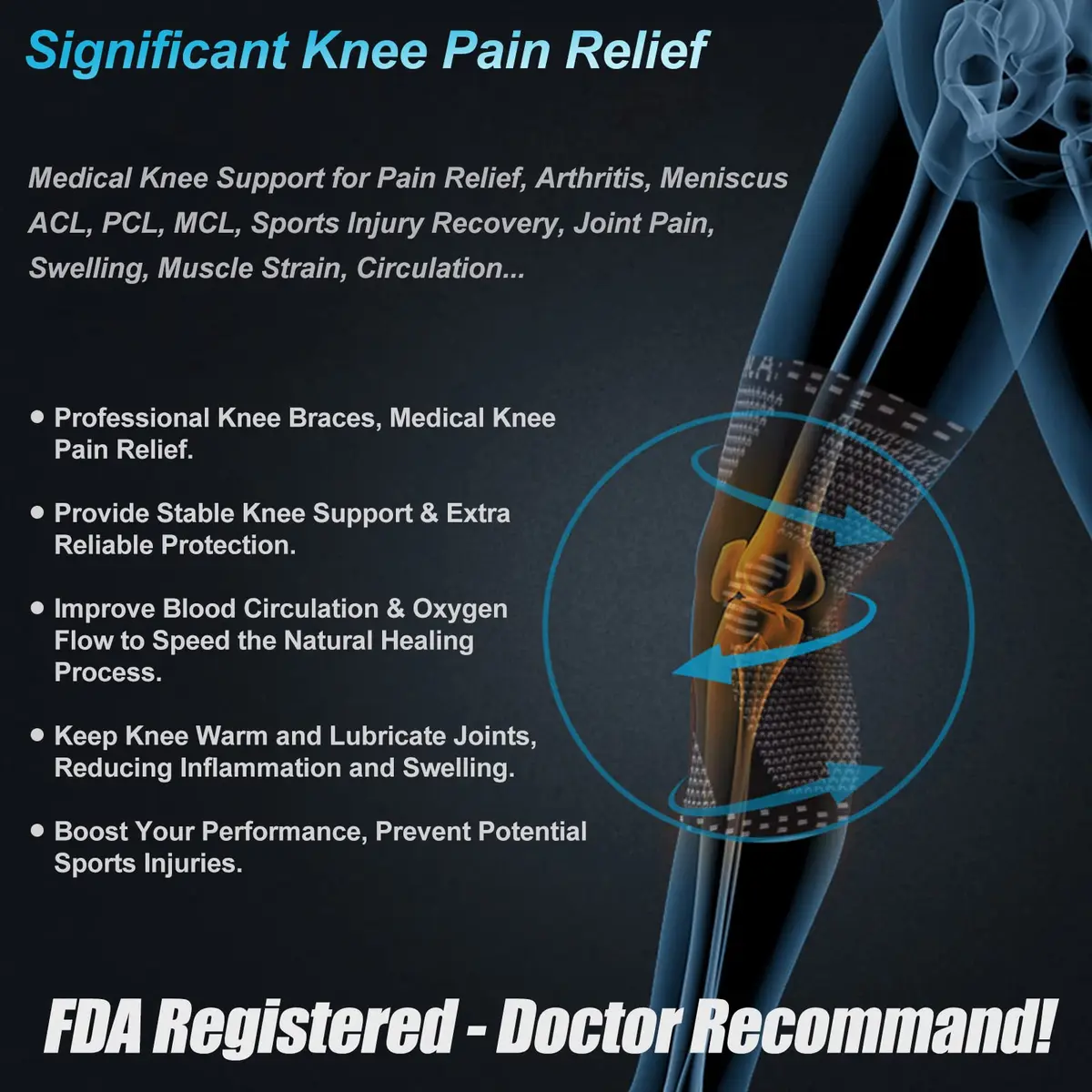 NEENCA Knee Brace for Knee Pain Relief, Compression Knee Sleeves with Patella Gel Pad & Side Stabilizers, Medical Grade Support for Weightlifting, Running, Arthritis, Meniscus Tear (Medium, Black) - view 3
