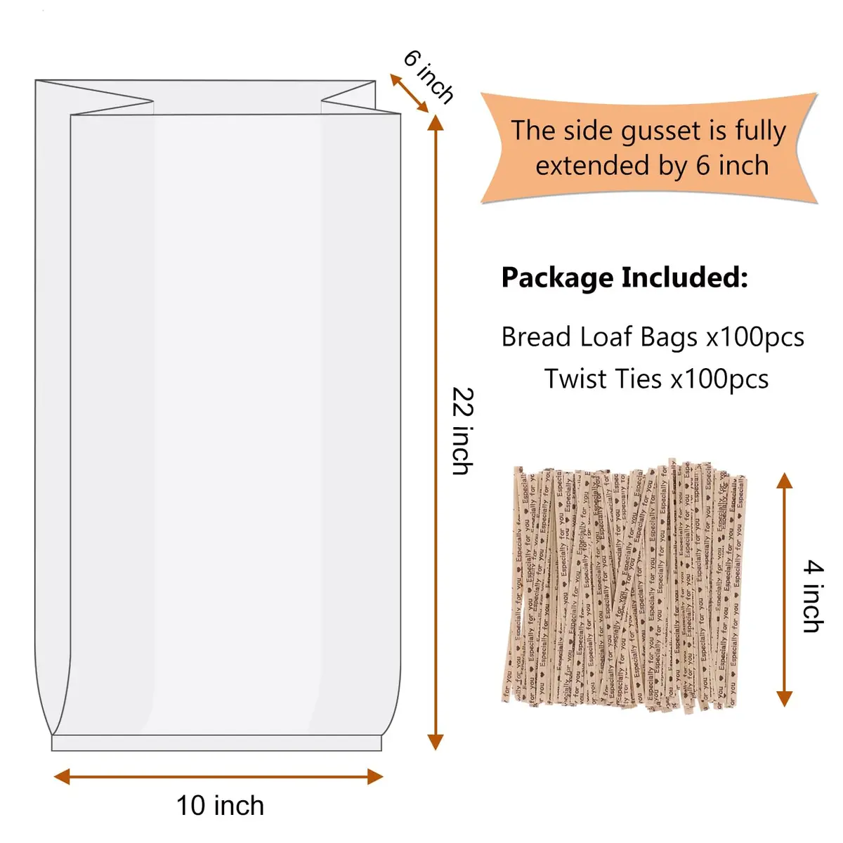 Morepack Plastic Bread Bags 22x6x10 in 100 Pcs | Keep Bread Fresh & Longer - view 2