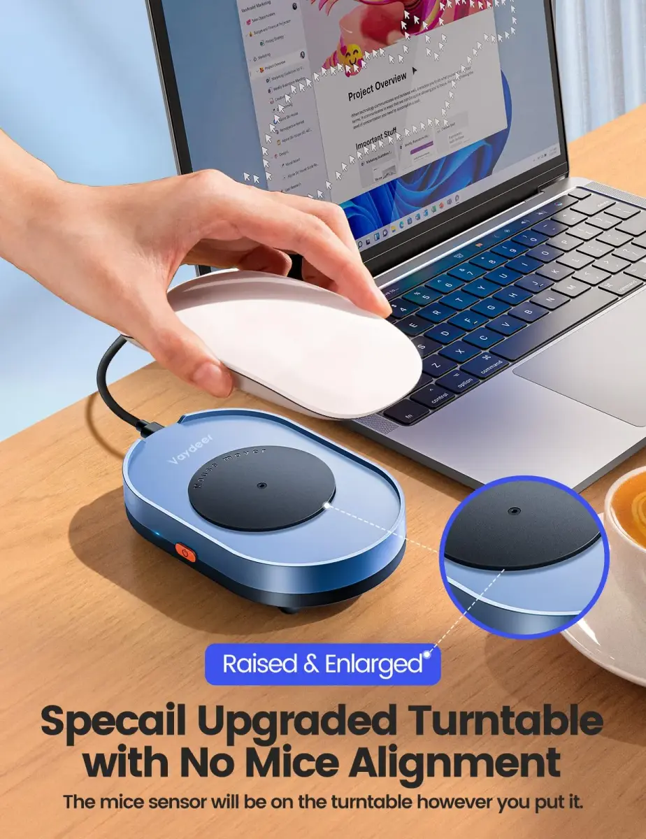 Vaydeer Mouse Jiggler Mover with Switch & USB Port 130mm (5.12 inches) | Keeps Computer Awake - view 3