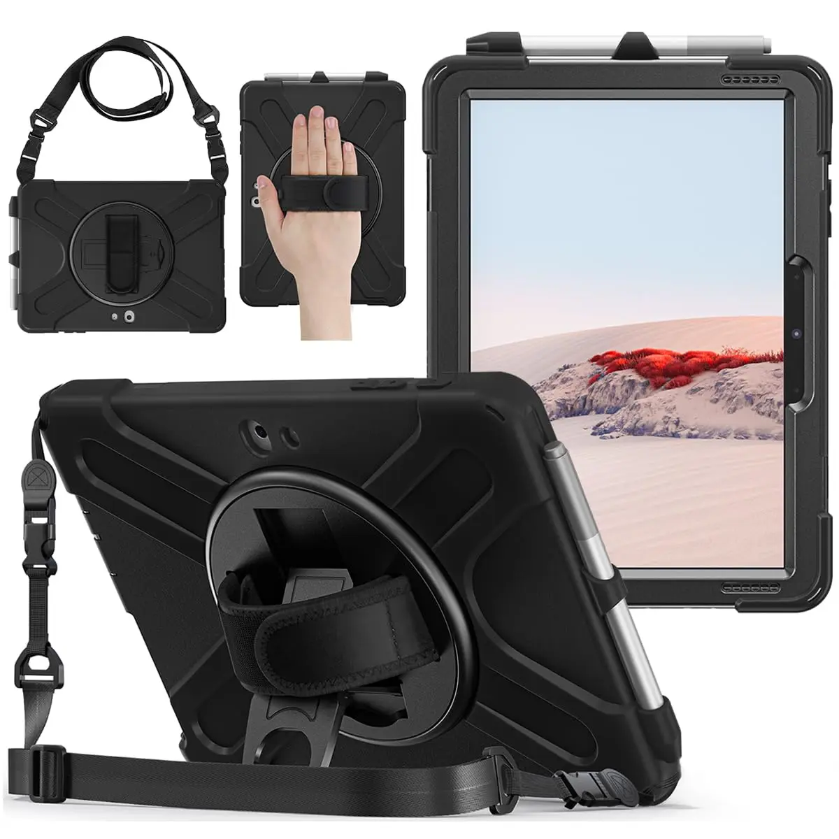DreamerX Portable Electronic Device Cover for Microsoft Surface Go 4/3/2 with Strap, Black | Shockproof & Water Resistant - main product image