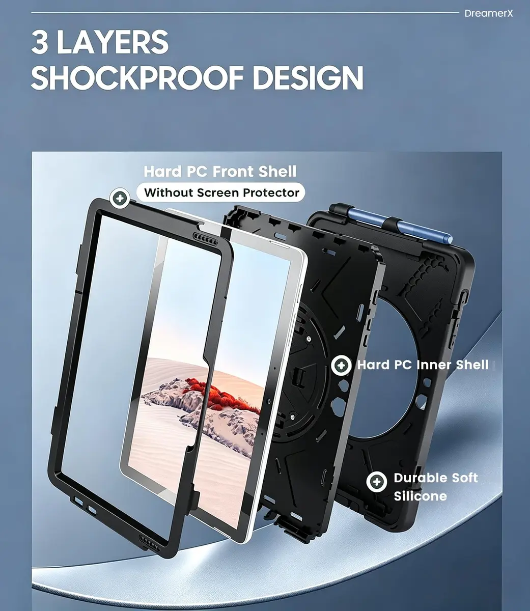 DreamerX Portable Electronic Device Cover for Microsoft Surface Go 4/3/2 with Strap, Black | Shockproof & Water Resistant - view 6