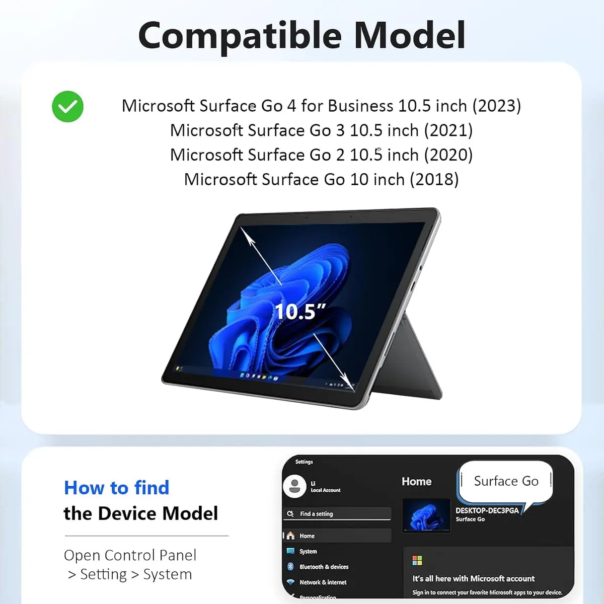 DreamerX Portable Electronic Device Cover for Microsoft Surface Go 4/3/2 with Strap, Black | Shockproof & Water Resistant - view 2