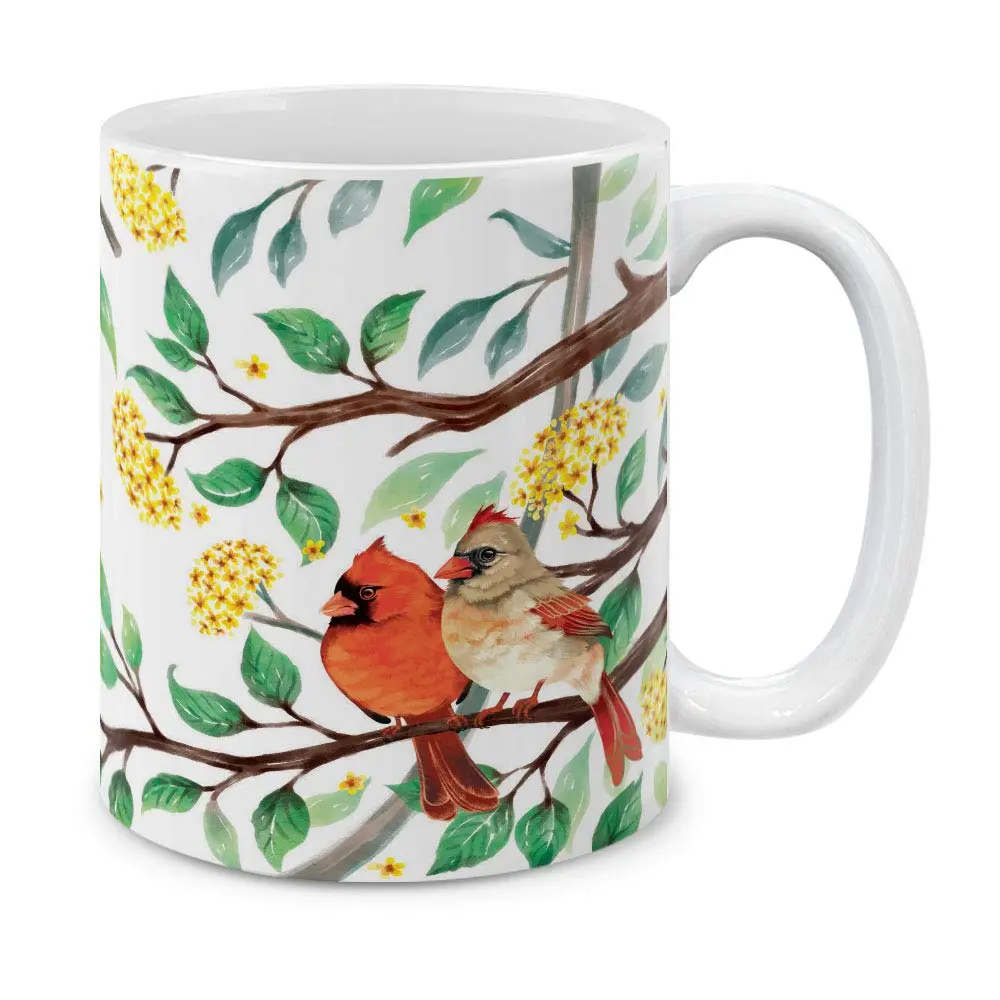 MUGBREW Red Cardinal Birds In Summer Ceramic Coffee Mug 11 OZ | Vibrant Summer Bird Design - main product image