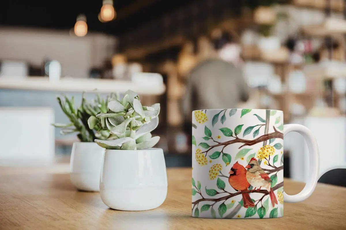 MUGBREW Red Cardinal Birds In Summer Ceramic Coffee Mug 11 OZ | Vibrant Summer Bird Design - view 6