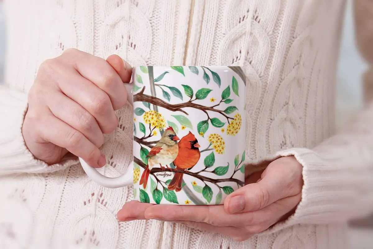 MUGBREW Red Cardinal Birds In Summer Ceramic Coffee Mug 11 OZ | Vibrant Summer Bird Design - view 7