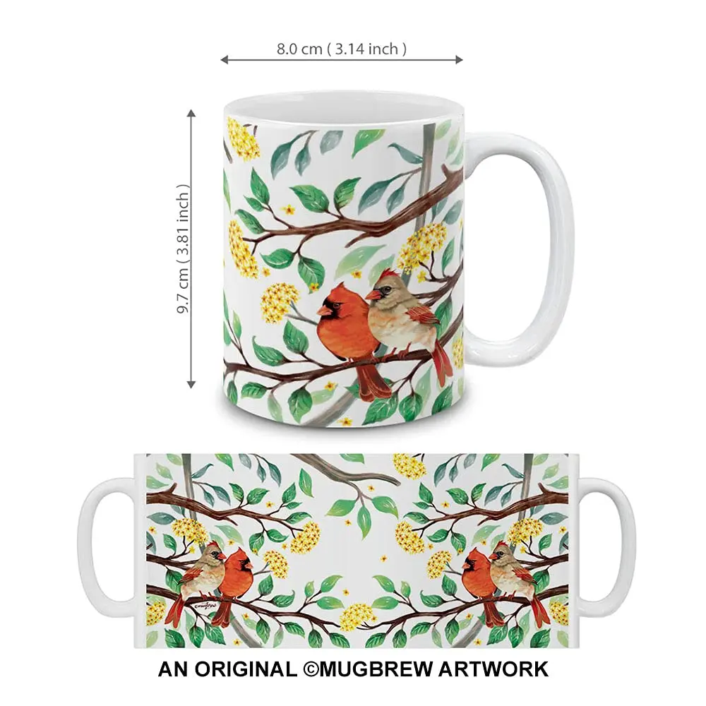 MUGBREW Red Cardinal Birds In Summer Ceramic Coffee Mug 11 OZ | Vibrant Summer Bird Design - view 4