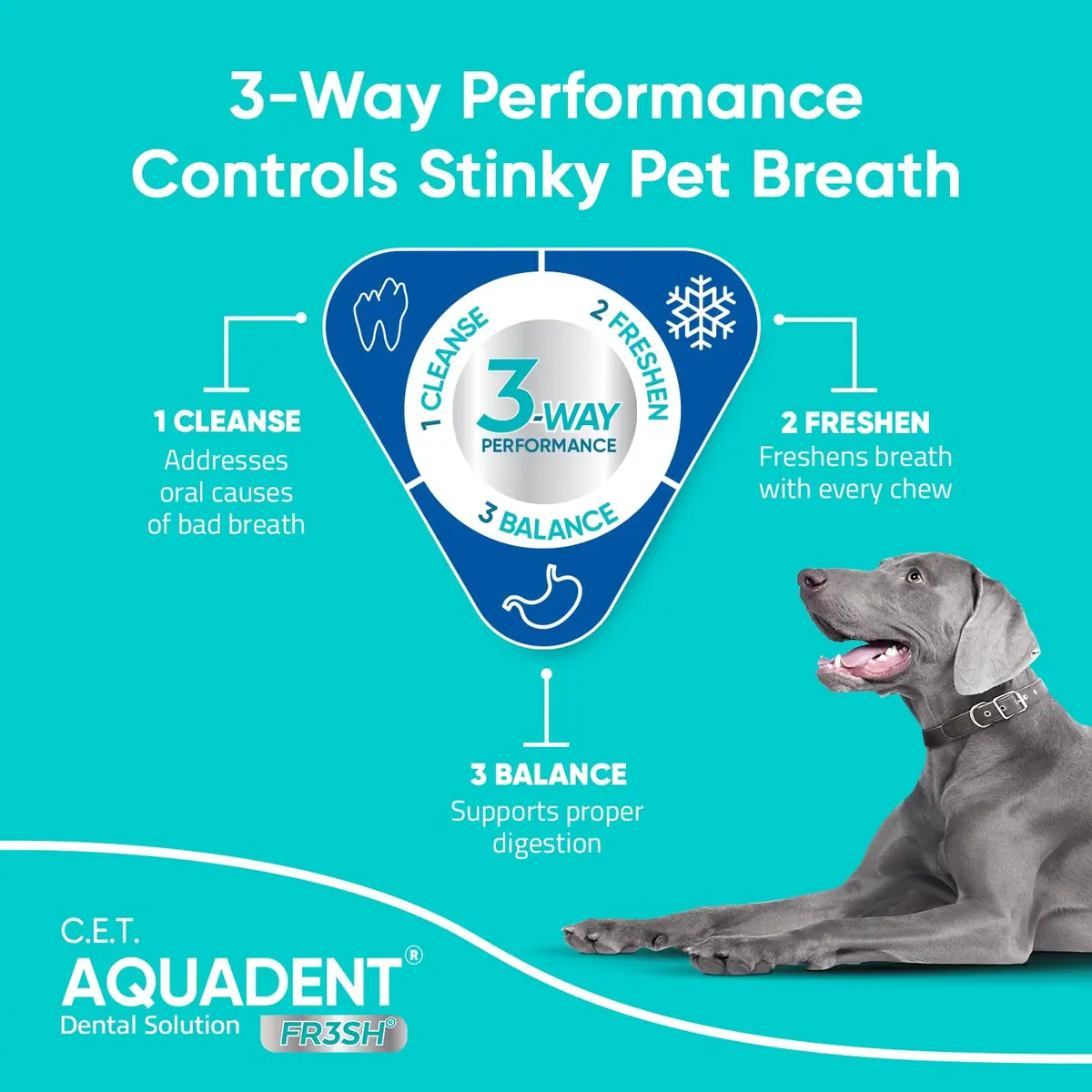 Virbac C.E.T. Aquadent Fr3sh Dental Solution for Dogs & Cats, 250 ml | Natural ingredients for fresh breath - view 3