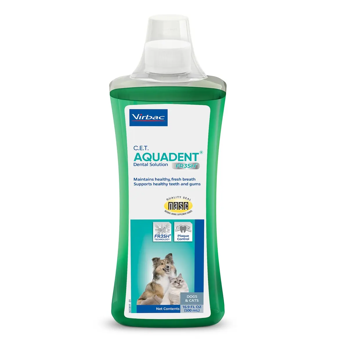 Virbac C.E.T. Aquadent Fr3sh Dental Solution for Dogs & Cats 500 ml | Natural Plaque & Tartar Control - main product image