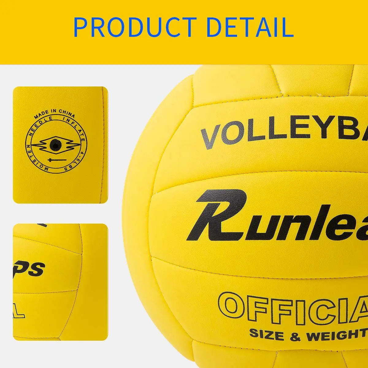 Runleaps Official Size 5 Volleyball 280g (8.2in Diameter) | Waterproof Indoor Outdoor PU Leather - view 6