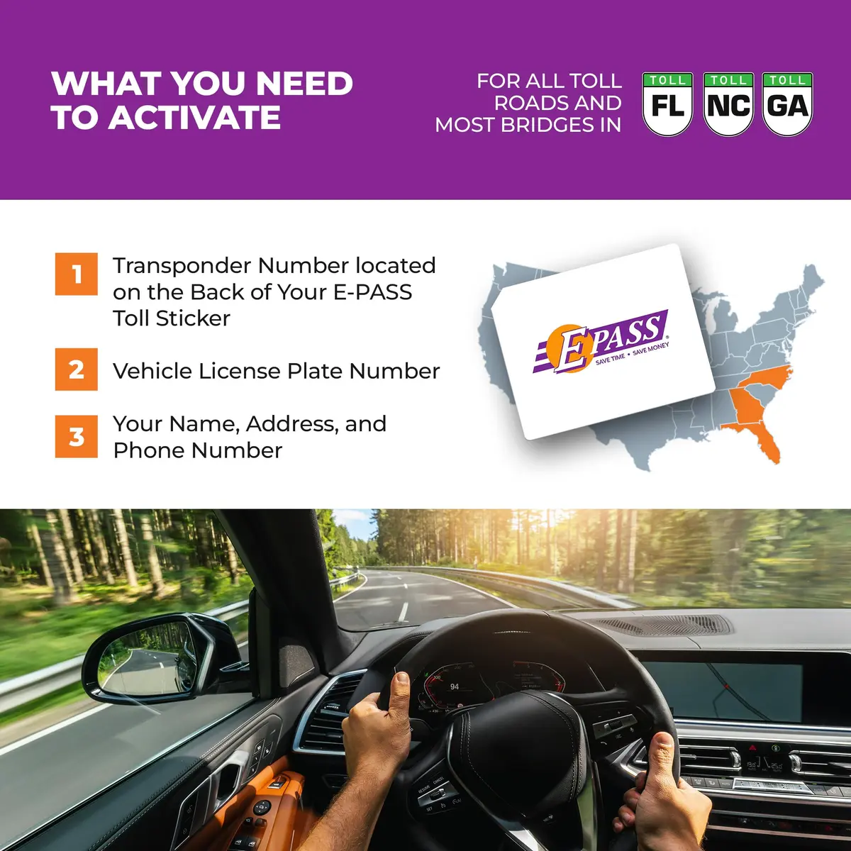 E-PASS Electronic Toll Sticker; Works on Toll Roads in FL, GA & NC | Universal Fit - view 6