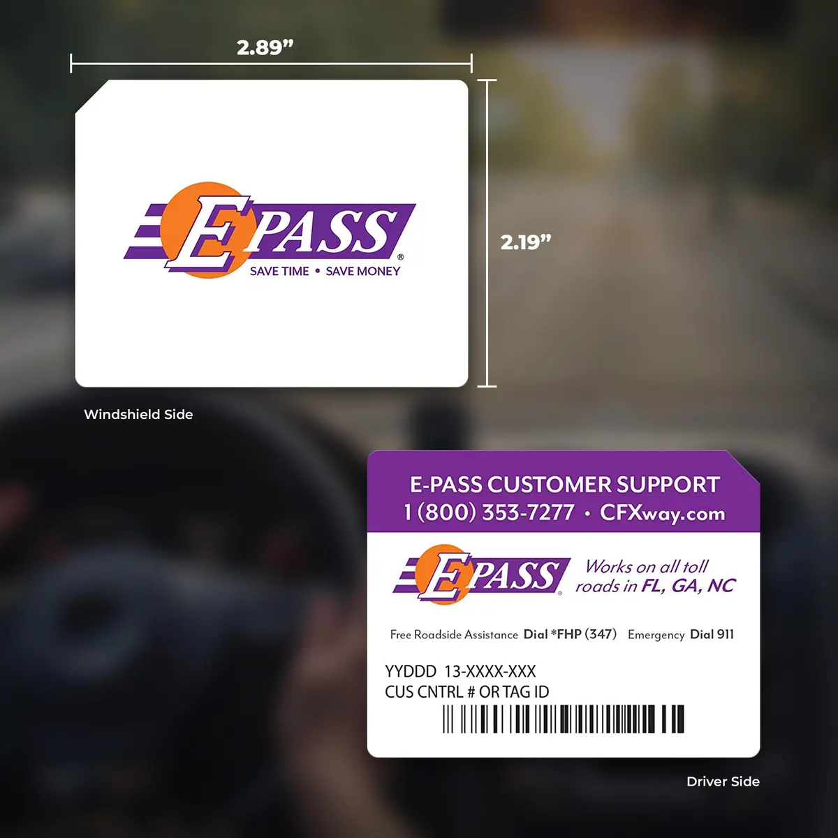 E-PASS Electronic Toll Sticker; Works on Toll Roads in FL, GA & NC | Universal Fit - view 2