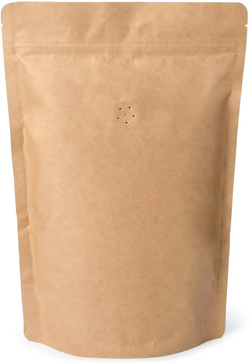 Merryseason Natural Kraft Paper Food Storage Bag 16 oz | High Barrier with Valve & Resealable Zipper (454-500 g, Pack of 100) - main product image