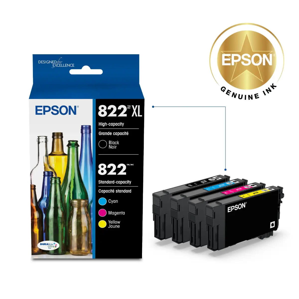 Epson 822 DURABrite Ultra Ink High Capacity Black & Standard Color Combo Pack | 300 Pages Black - view 2