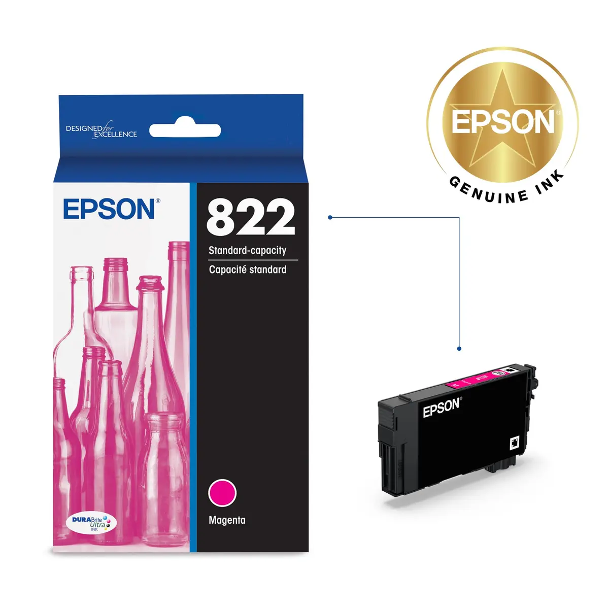 Epson 822 Genuine Ink Magenta Cartridge | Fast-Drying Pigment Ink for High-Speed Printing - view 2