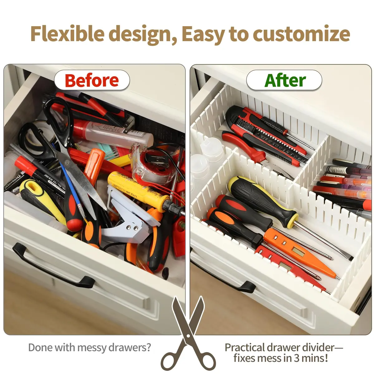 Bofoho Adjustable Drawer Dividers 8 Pack | Cut-to-Fit Plastic Organizers for Kitchen & Closet - view 3