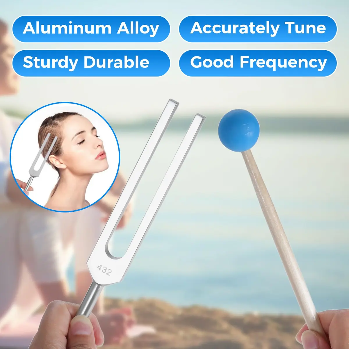 DRELD 432 Hz Tuning Fork for Healing, Relaxing, Meditation, Chakra Strengthening | Alloy & Silicone - view 4