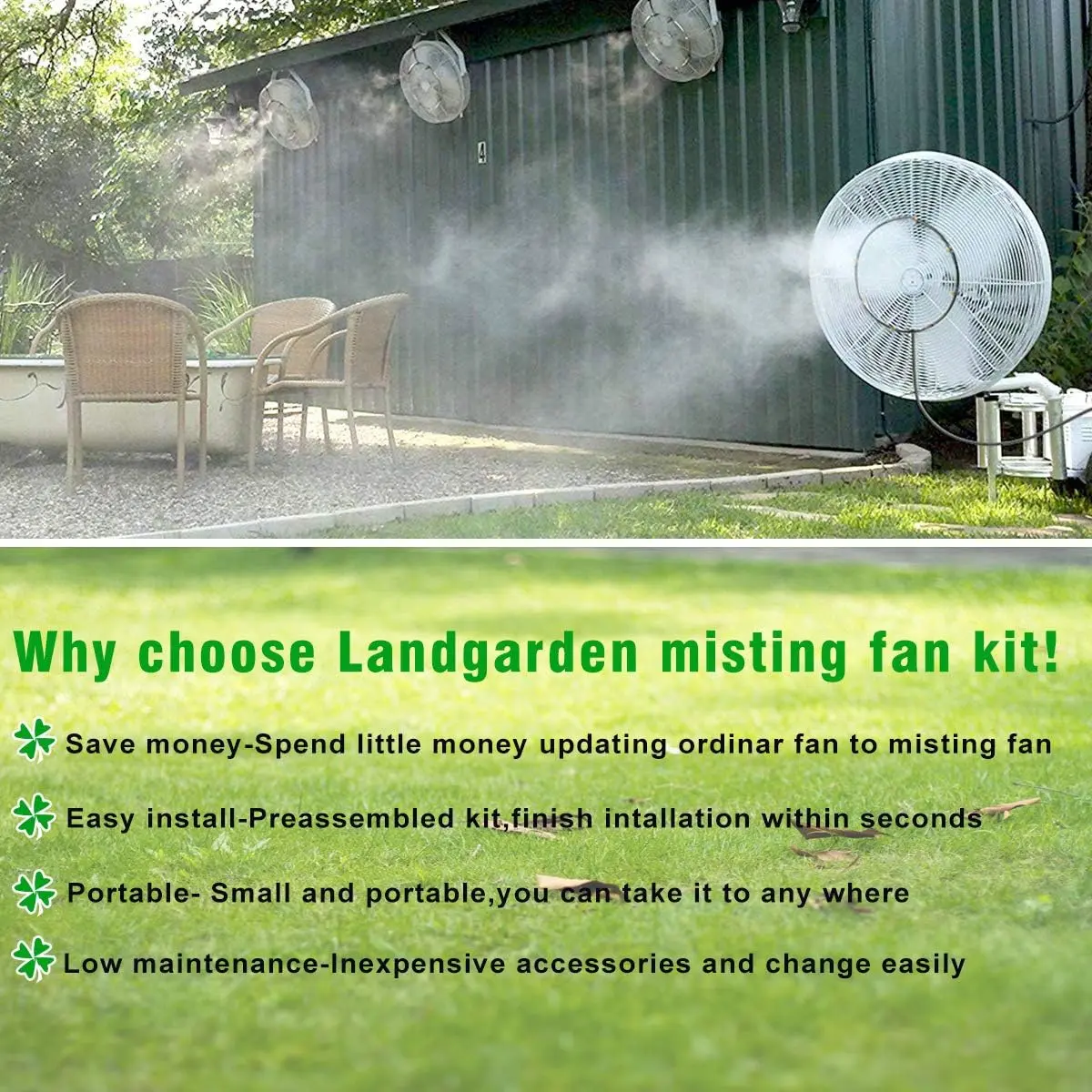 LANDGARDEN Outdoor Misting Fan Kit 5.9M (19.36FT) | Cools Patios in Indian Summer Heat - view 3