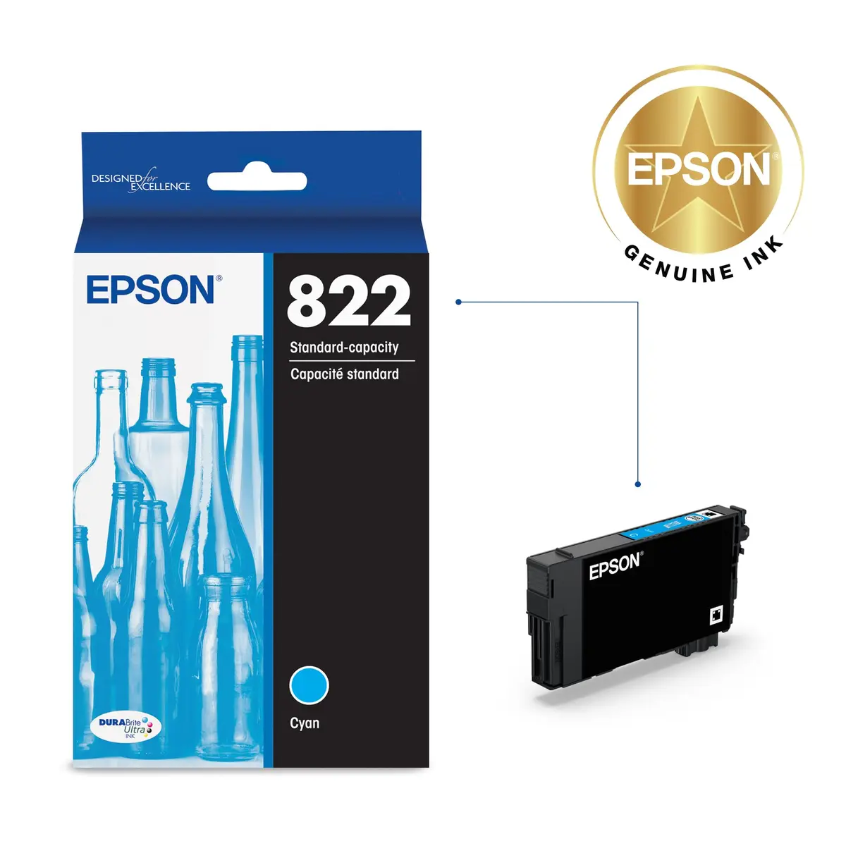 Epson 822 Cyan Ink Cartridge | High-Speed Pigment Ink for Epson Printers - view 2