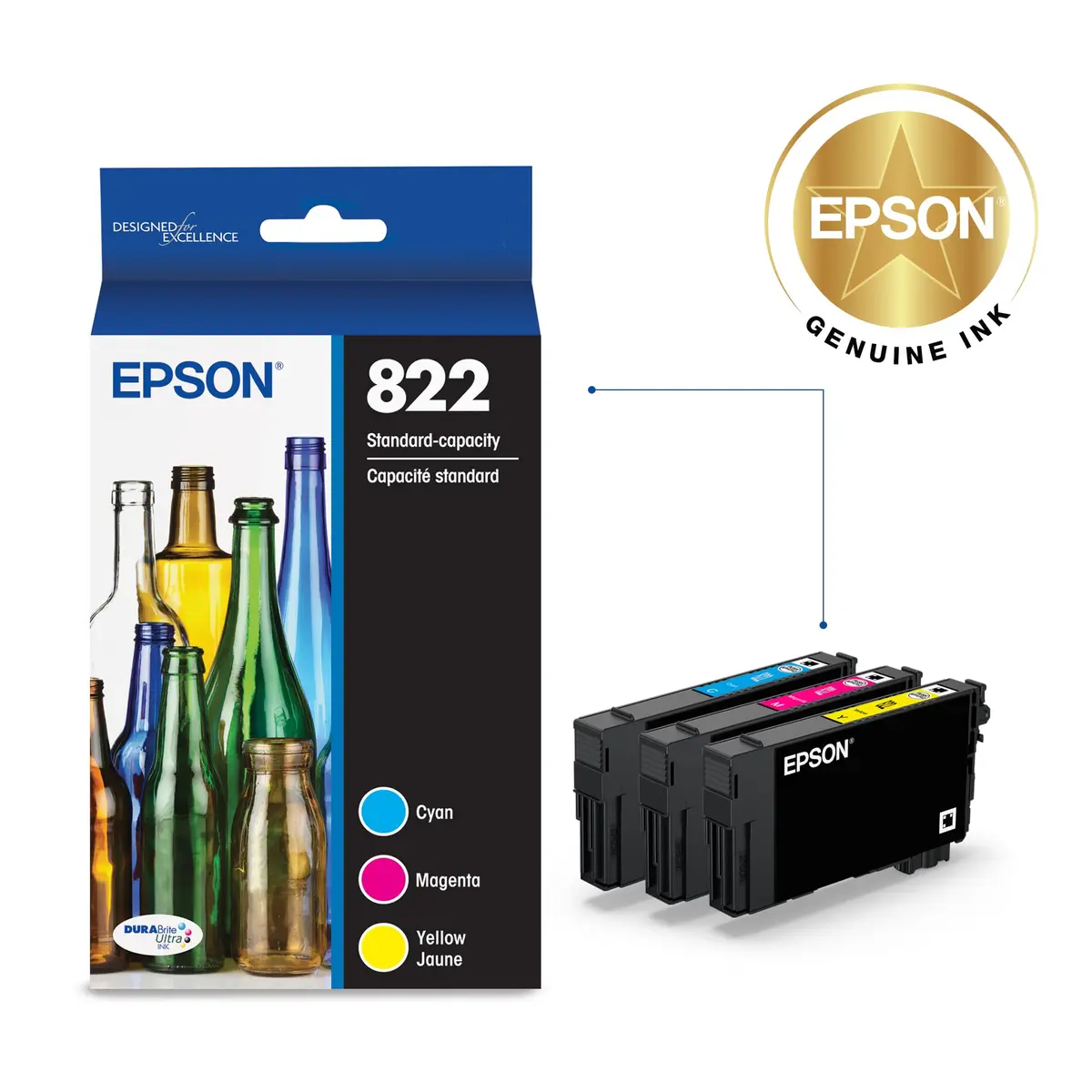 Epson 822 Genuine Ink Standard Capacity Color Cartridge 4-Pack T822520-S | 300 Pages Yield - view 2