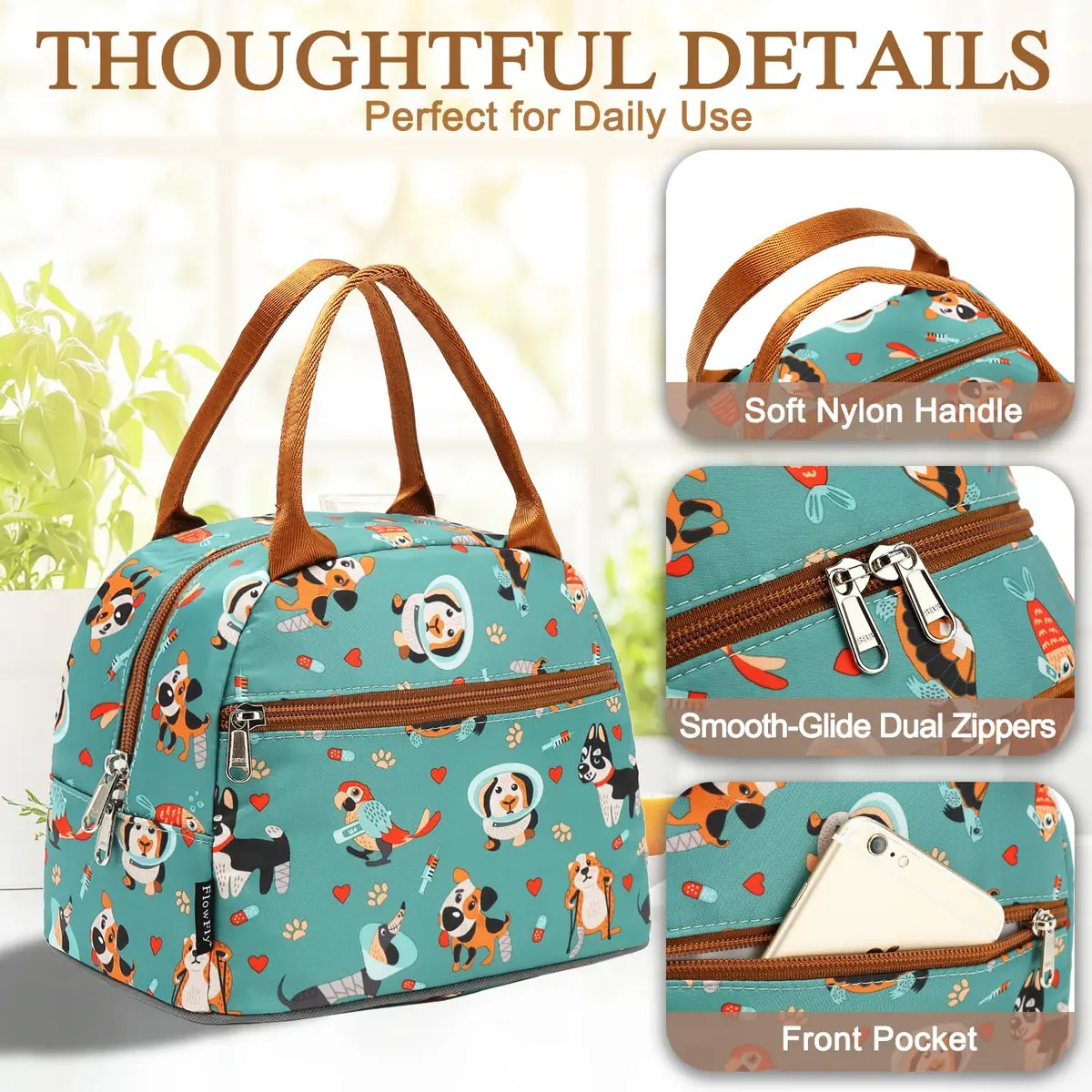 FlowFly Insulated Lunch Cooler Bag - Tote Bag Organizer for Women/Men, Dog | Water Resistant, Freezer Safe, 9.1”L×6.1”W×12.3”H - view 5
