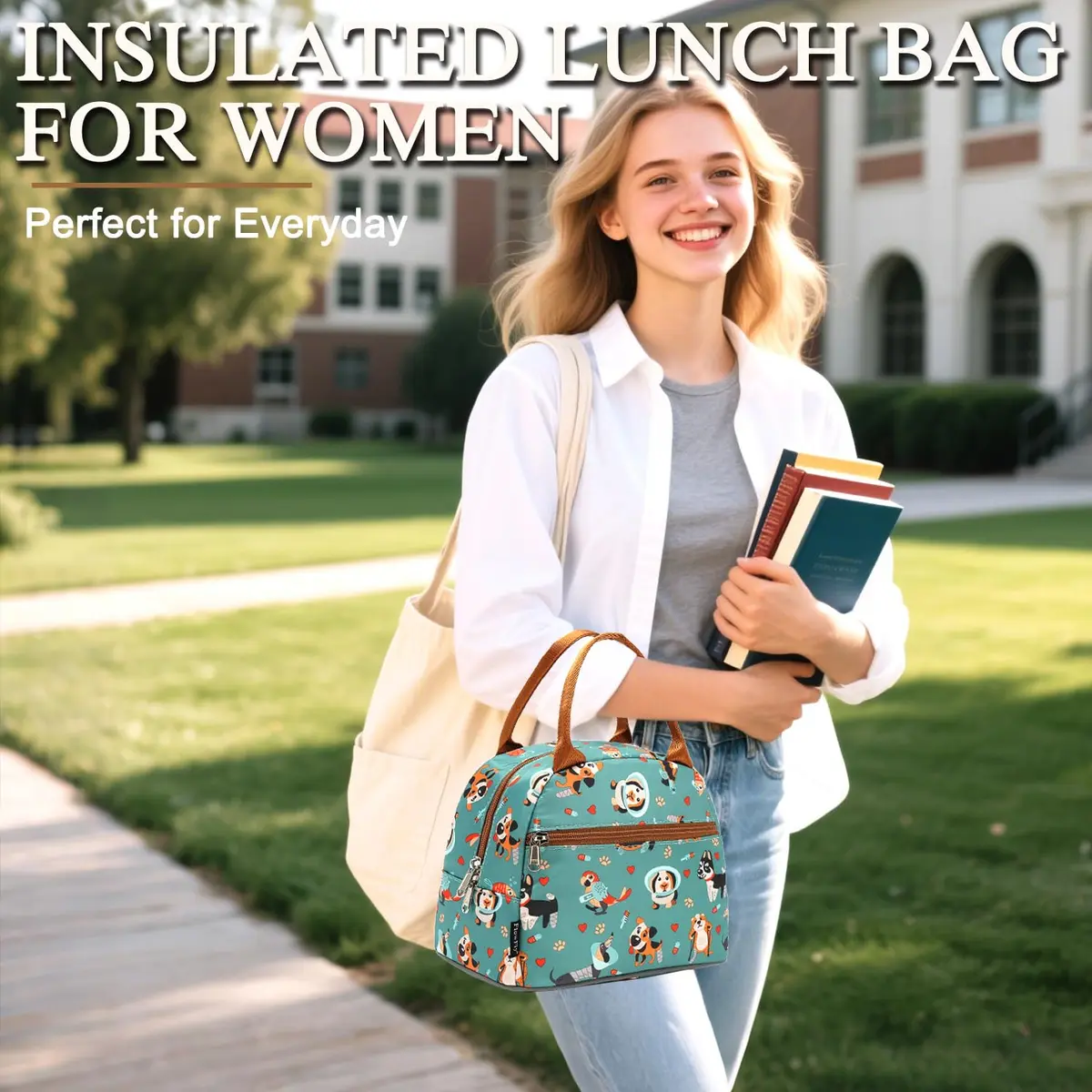 FlowFly Insulated Lunch Cooler Bag - Tote Bag Organizer for Women/Men, Dog | Water Resistant, Freezer Safe, 9.1”L×6.1”W×12.3”H - view 2