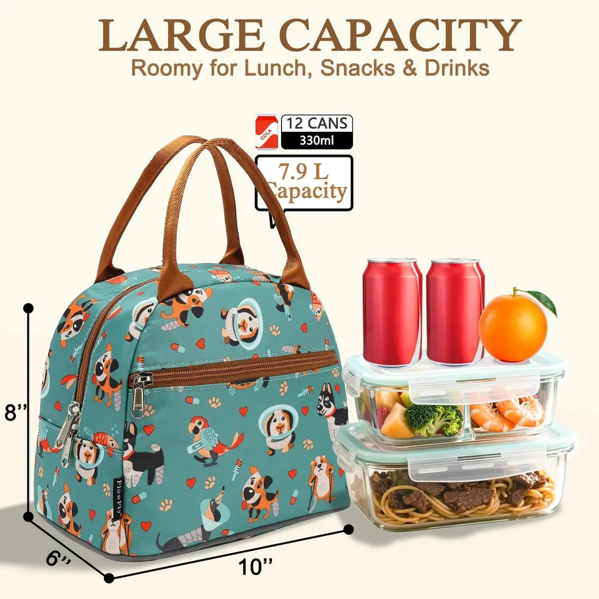 FlowFly Insulated Lunch Cooler Bag - Tote Bag Organizer for Women/Men, Dog | Water Resistant, Freezer Safe, 9.1”L×6.1”W×12.3”H - view 3