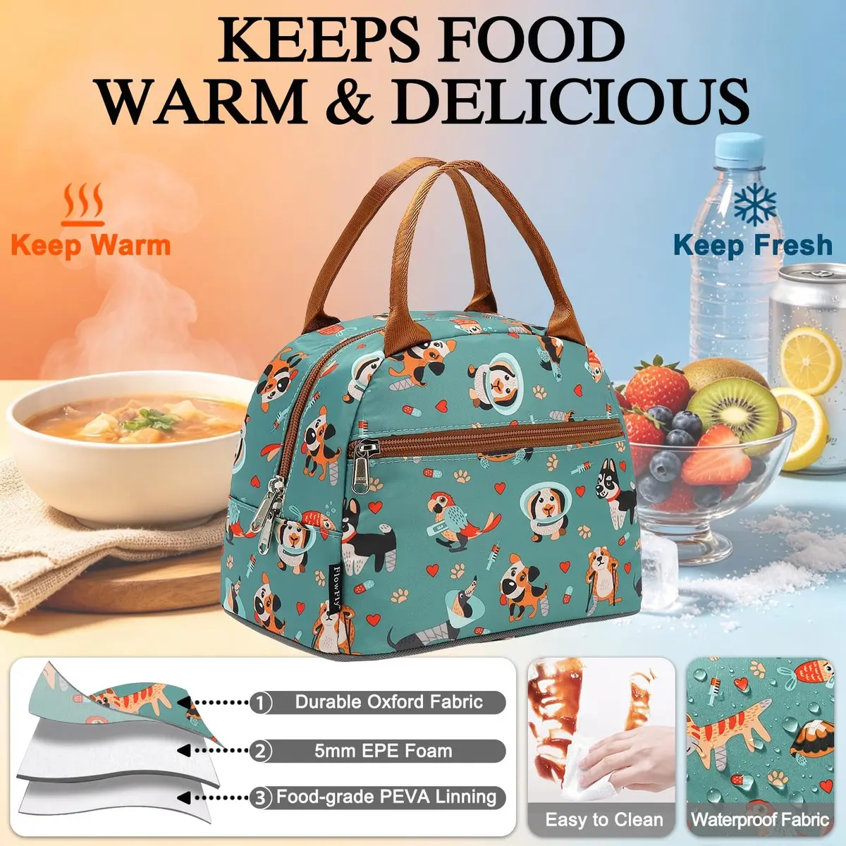 FlowFly Insulated Lunch Cooler Bag - Tote Bag Organizer for Women/Men, Dog | Water Resistant, Freezer Safe, 9.1”L×6.1”W×12.3”H - view 4