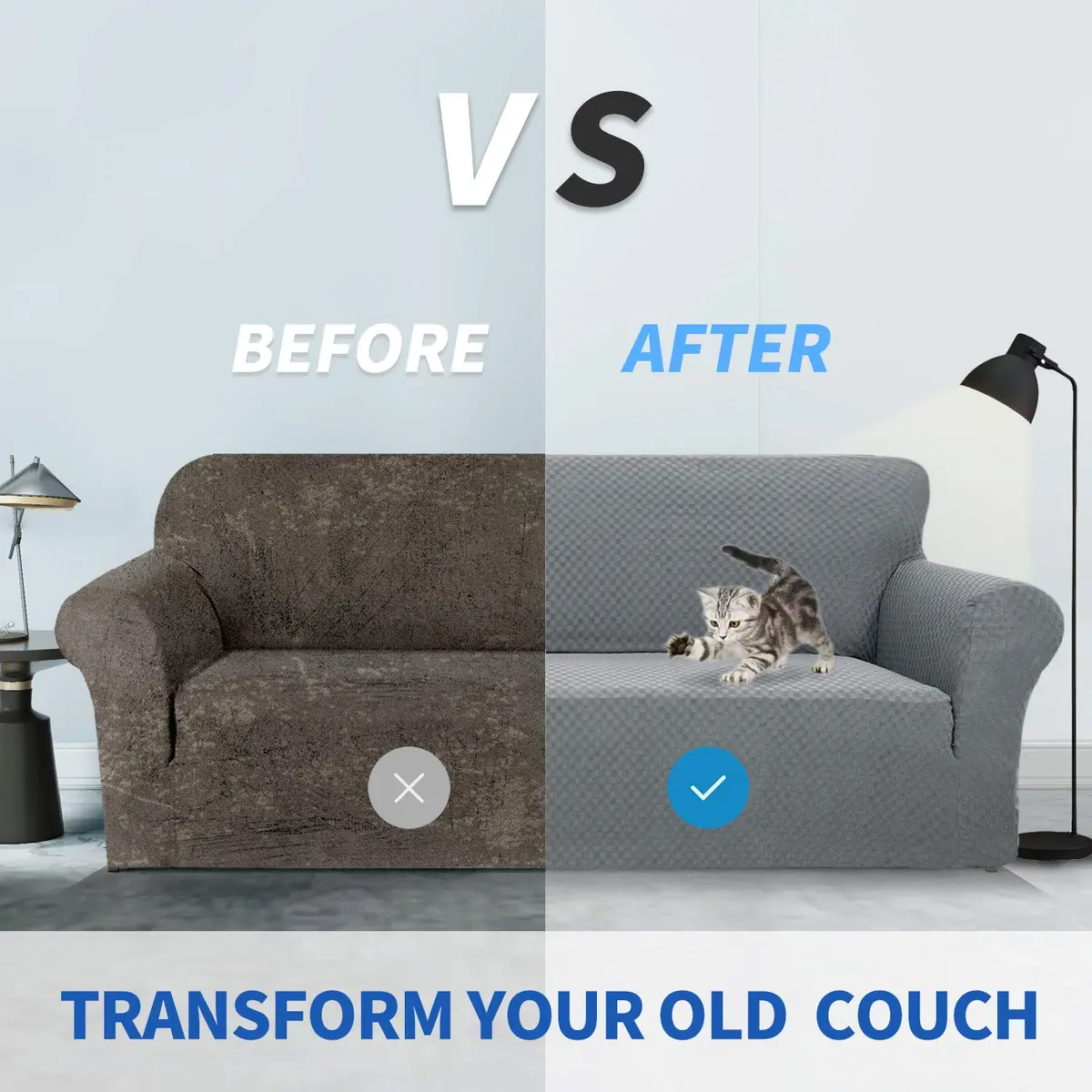 ZNSAYOTX 1 Piece Jacquard Couch Cover for 3 Cushion Sofa | High Stretch Furniture Protector Light Grey - view 4
