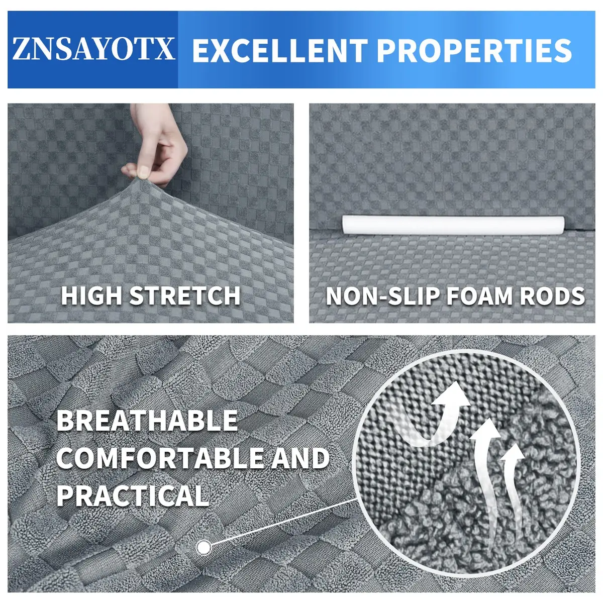 ZNSAYOTX 1 Piece Jacquard Couch Cover for 3 Cushion Sofa | High Stretch Furniture Protector Light Grey - view 5