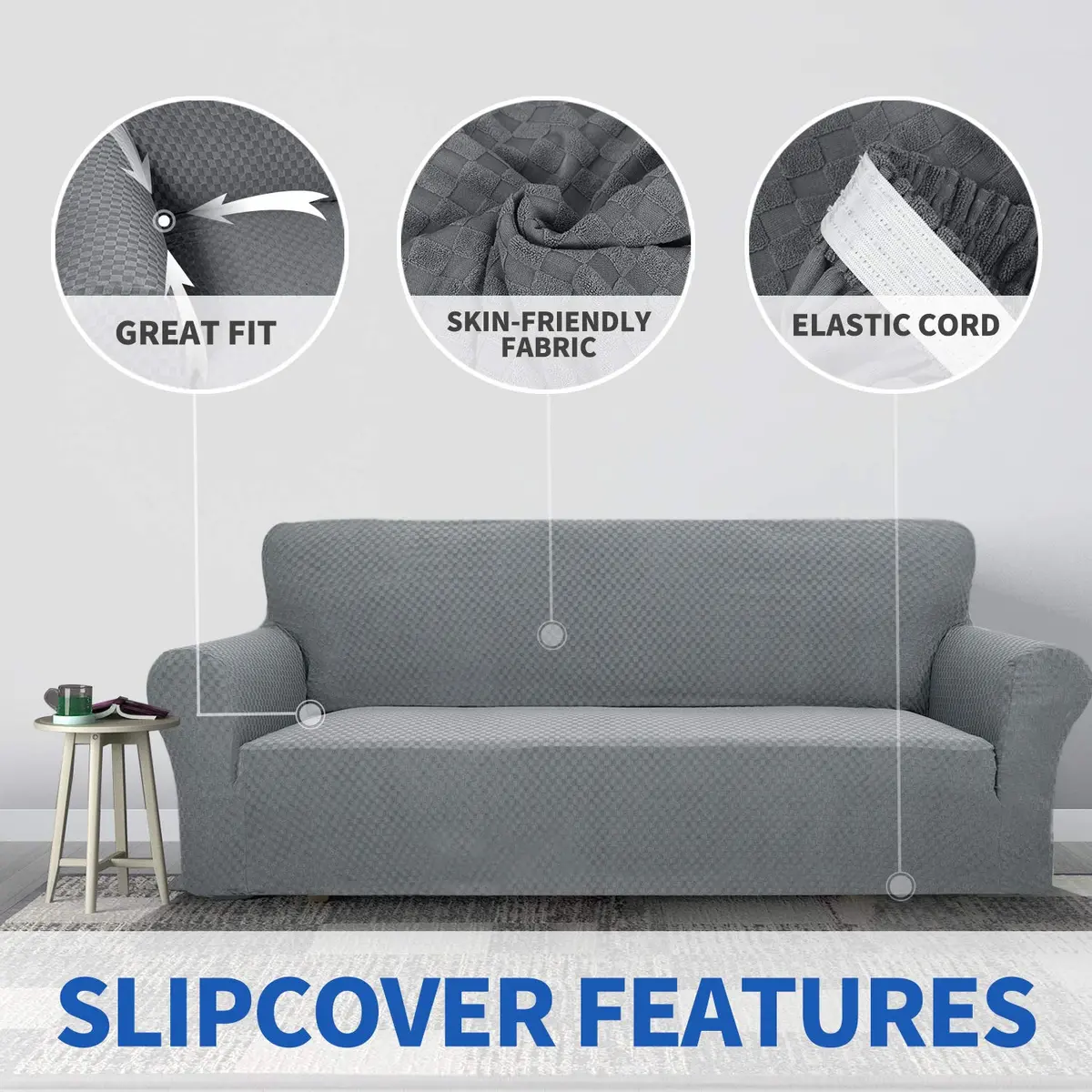 ZNSAYOTX 1 Piece Jacquard Couch Cover for 3 Cushion Sofa | High Stretch Furniture Protector Light Grey - view 3