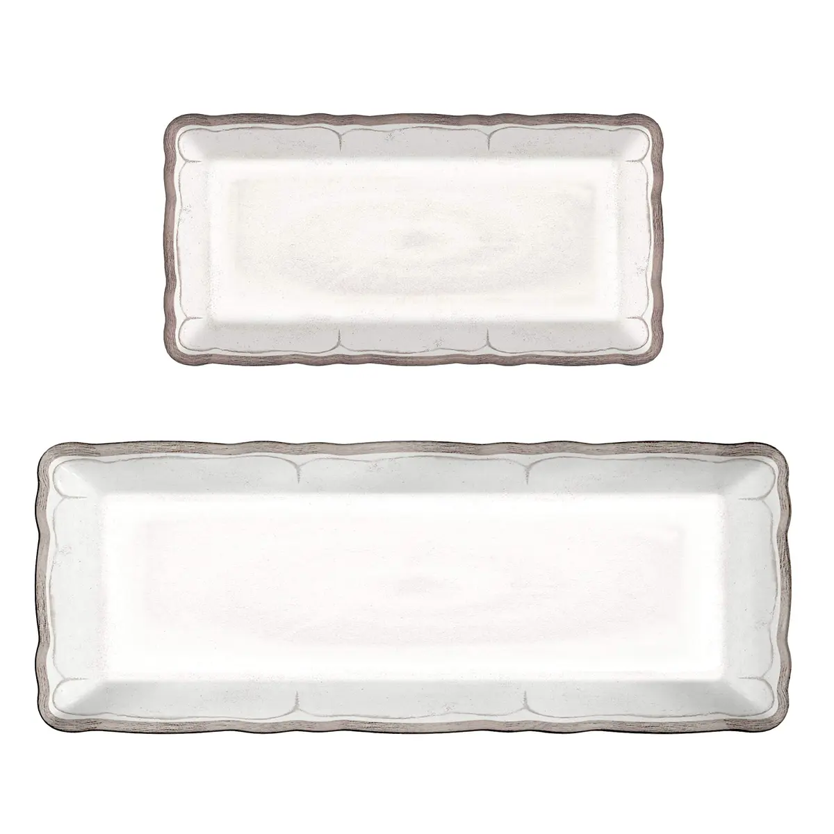 Le Cadeaux Melamine Biscuit Tray and Baguette Tray Serving Set, Rustica Antique White (10 x 5 inch, 15 x 6 inch) - main product image