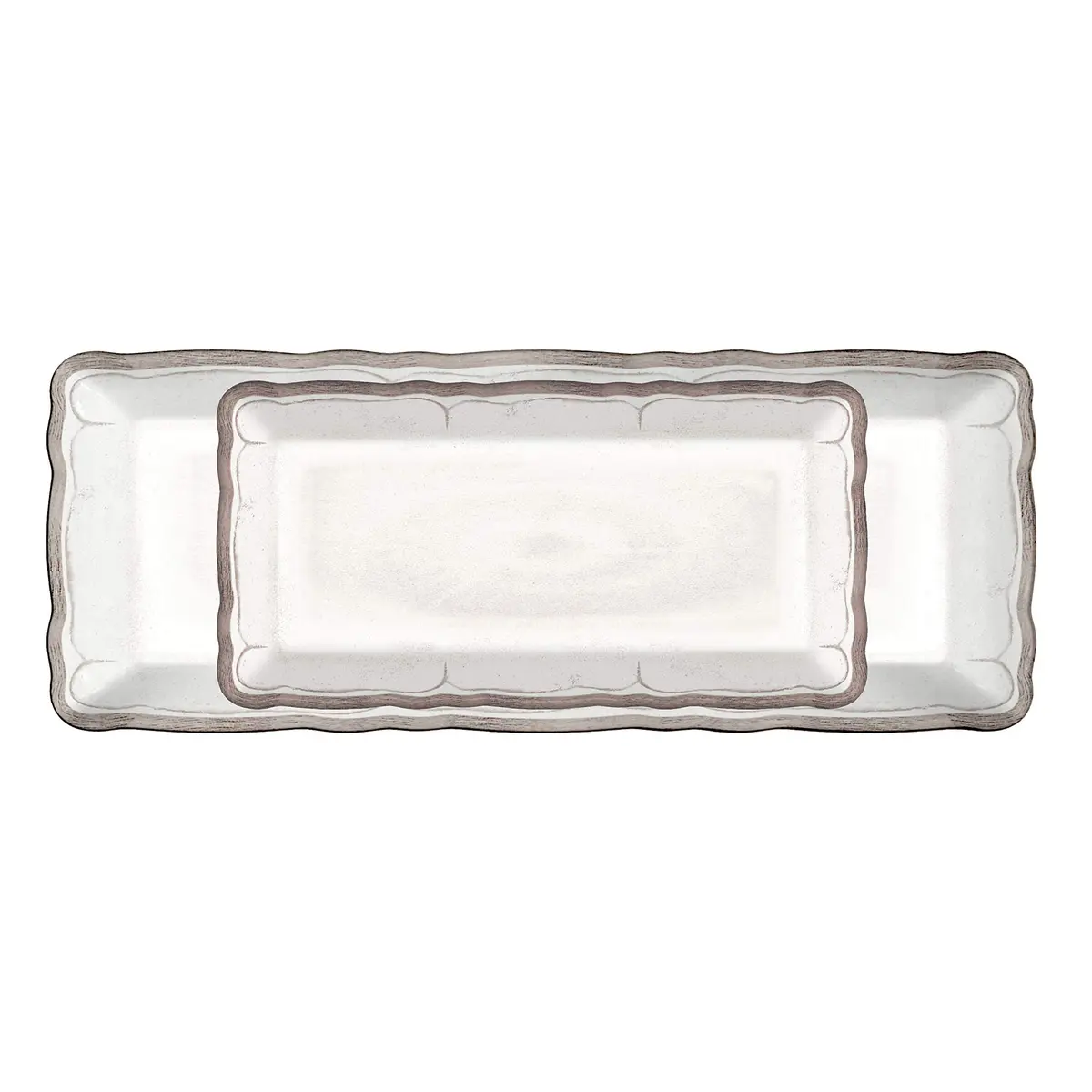 Le Cadeaux Melamine Biscuit Tray and Baguette Tray Serving Set, Rustica Antique White (10 x 5 inch, 15 x 6 inch) - view 2
