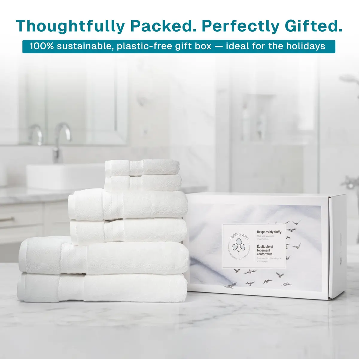 Fabdreams 100% Organic Cotton Bath Towel Set | GOTS Certified | 700 GSM | 6-Piece White - view 7