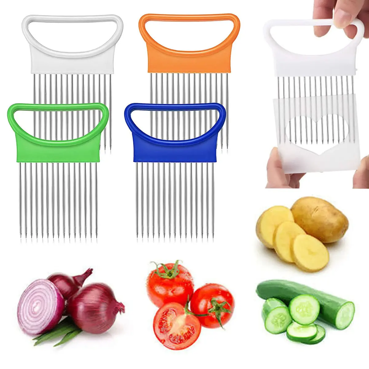 UpTuoLi 2Pcs Onion Holder Slicer, Stainless Steel | Versatile Kitchen Tool for Easy Slicing - main product image
