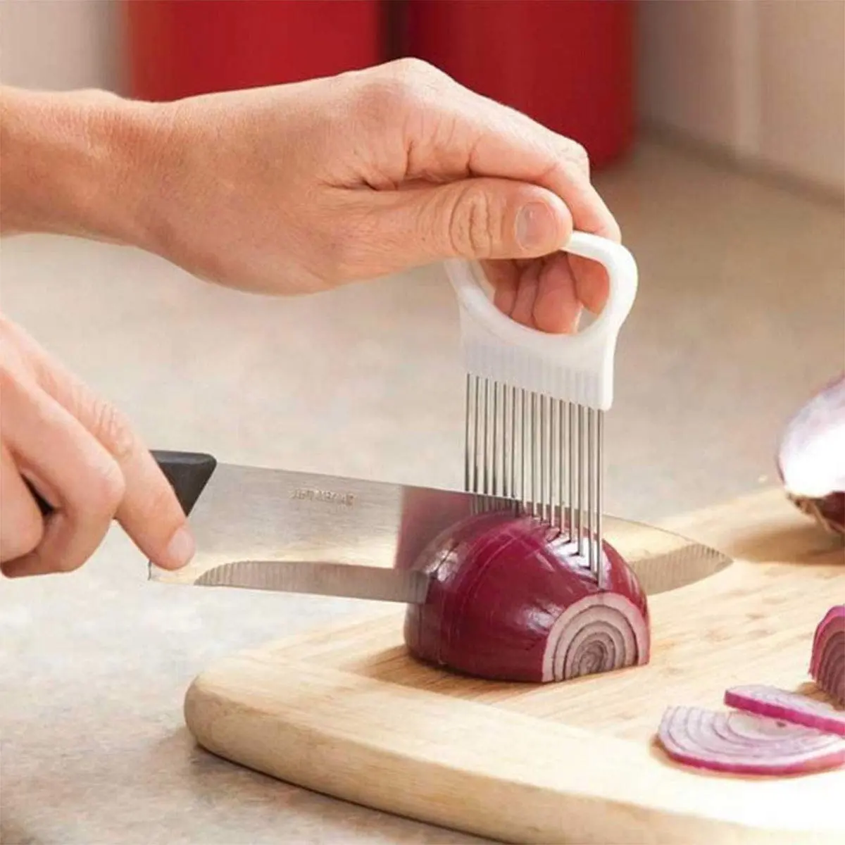 UpTuoLi 2Pcs Onion Holder Slicer, Stainless Steel | Versatile Kitchen Tool for Easy Slicing - view 6