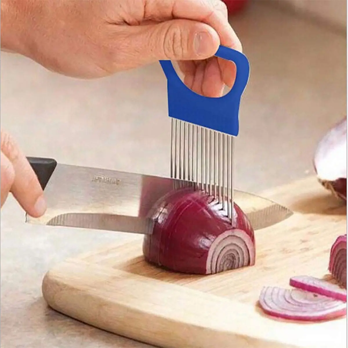 UpTuoLi 2Pcs Onion Holder Slicer, Stainless Steel | Versatile Kitchen Tool for Easy Slicing - view 7