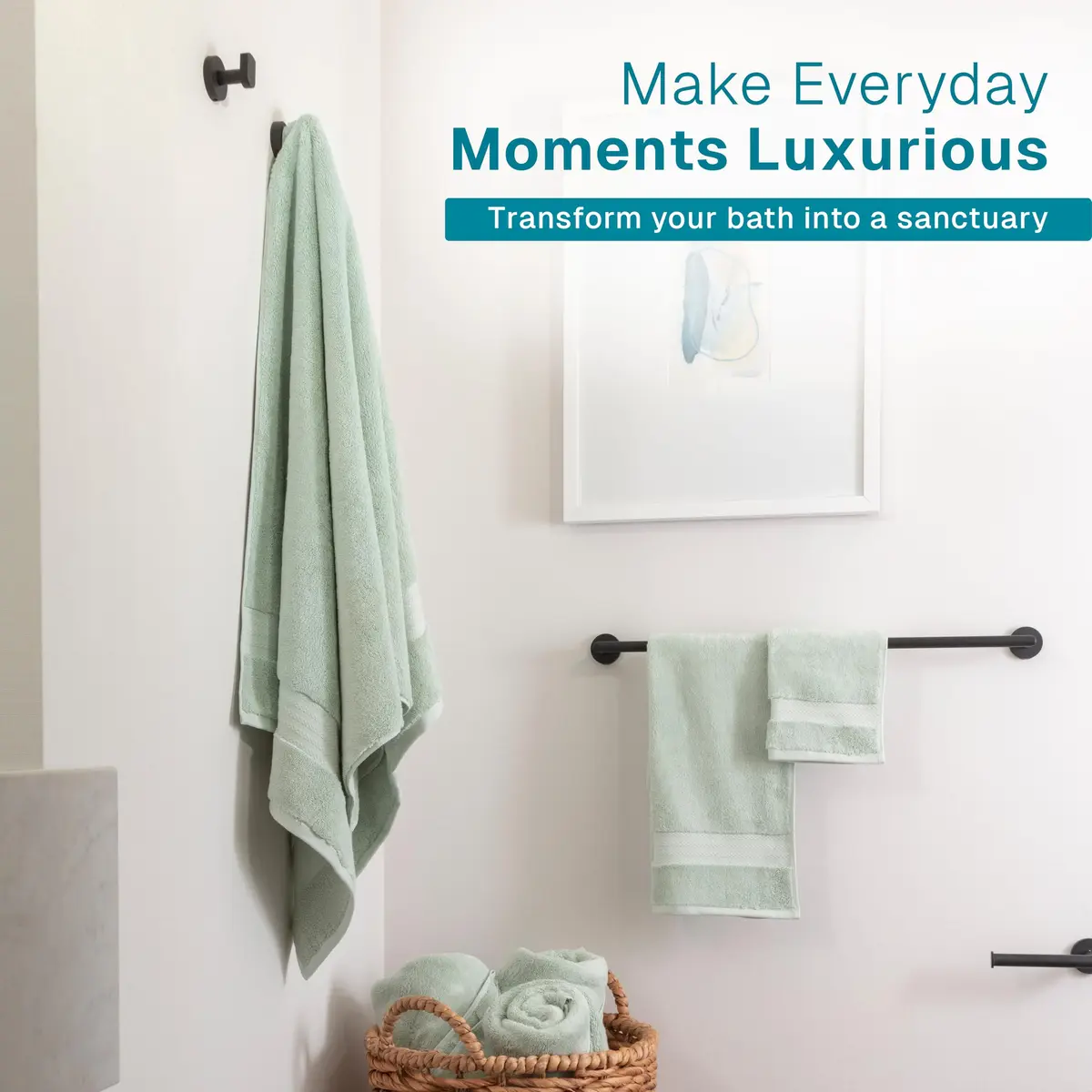 Fabdreams Organic Cotton Bath Towel Set of 6 | 700 GSM Plush & Absorbent for Spa & Home (Green) - view 6