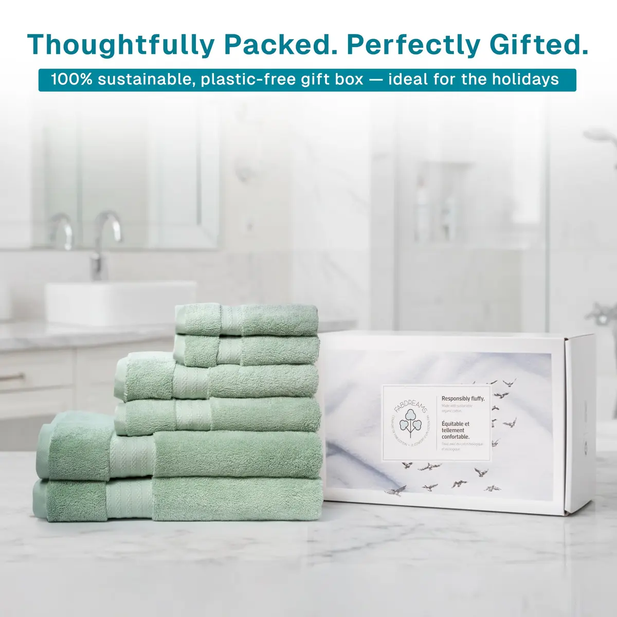 Fabdreams Organic Cotton Bath Towel Set of 6 | 700 GSM Plush & Absorbent for Spa & Home (Green) - view 7