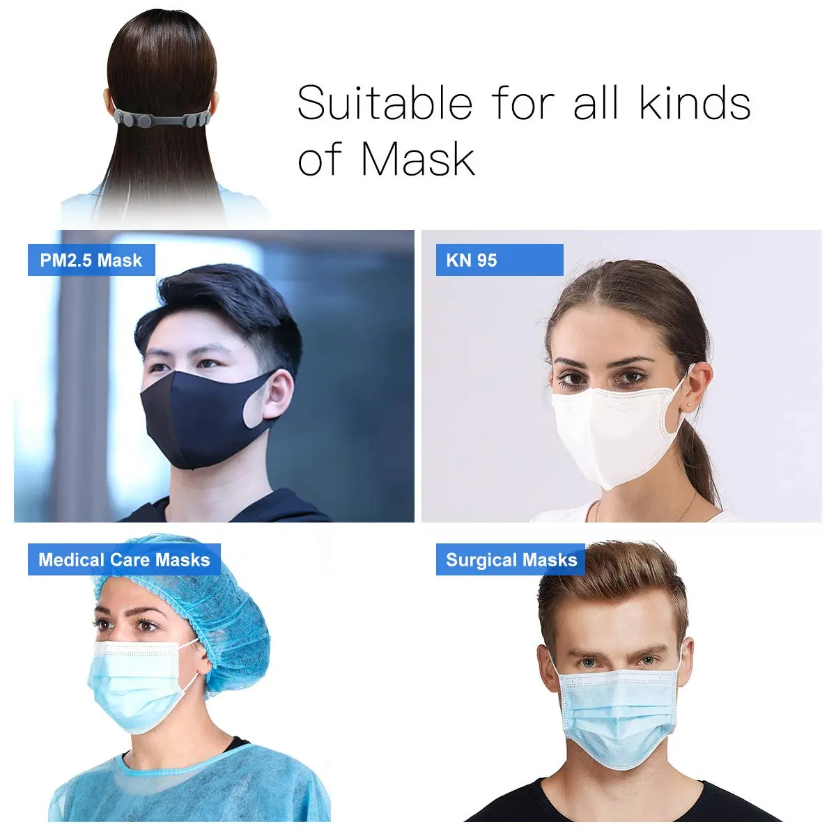 WHATOOK Silicone Mask Extender Strap 6pcs | Adjustable Ear Saver for Masks, Protect Ears, Back of Head (6 Count Pack) - view 7