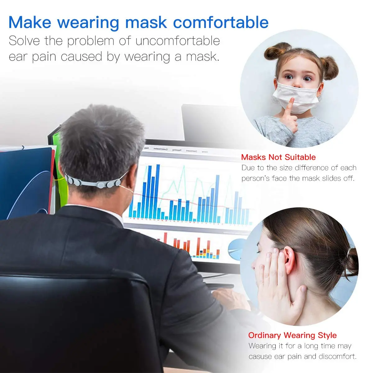 WHATOOK Silicone Mask Extender Strap 6pcs | Adjustable Ear Saver for Masks, Protect Ears, Back of Head (6 Count Pack) - view 3