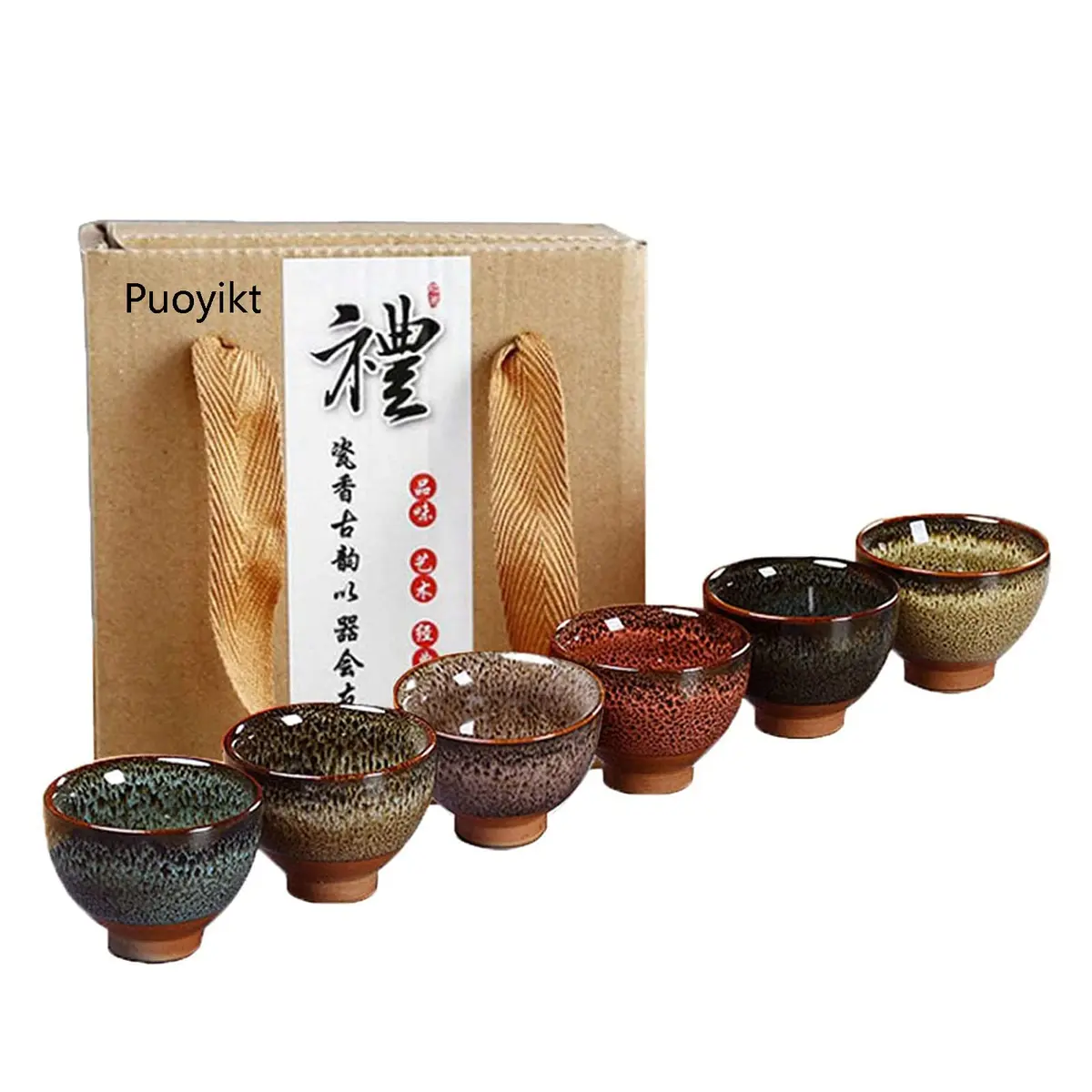 Puoyikt 6pc Ceramic Kung Fu Tea Set | 2.1oz Capacity, 6 Colors, Elegant & Durable - main product image