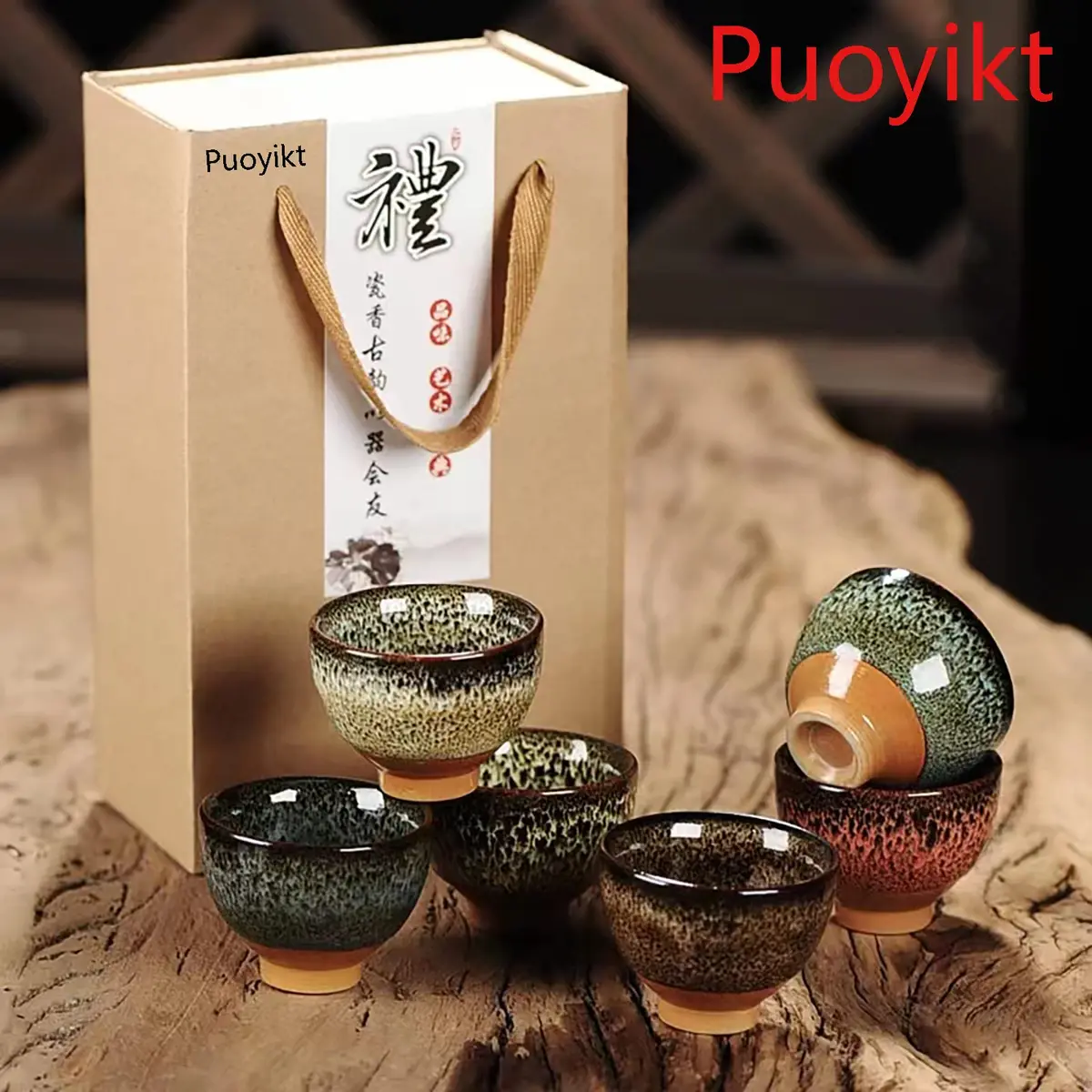 Puoyikt 6pc Ceramic Kung Fu Tea Set | 2.1oz Capacity, 6 Colors, Elegant & Durable - view 2