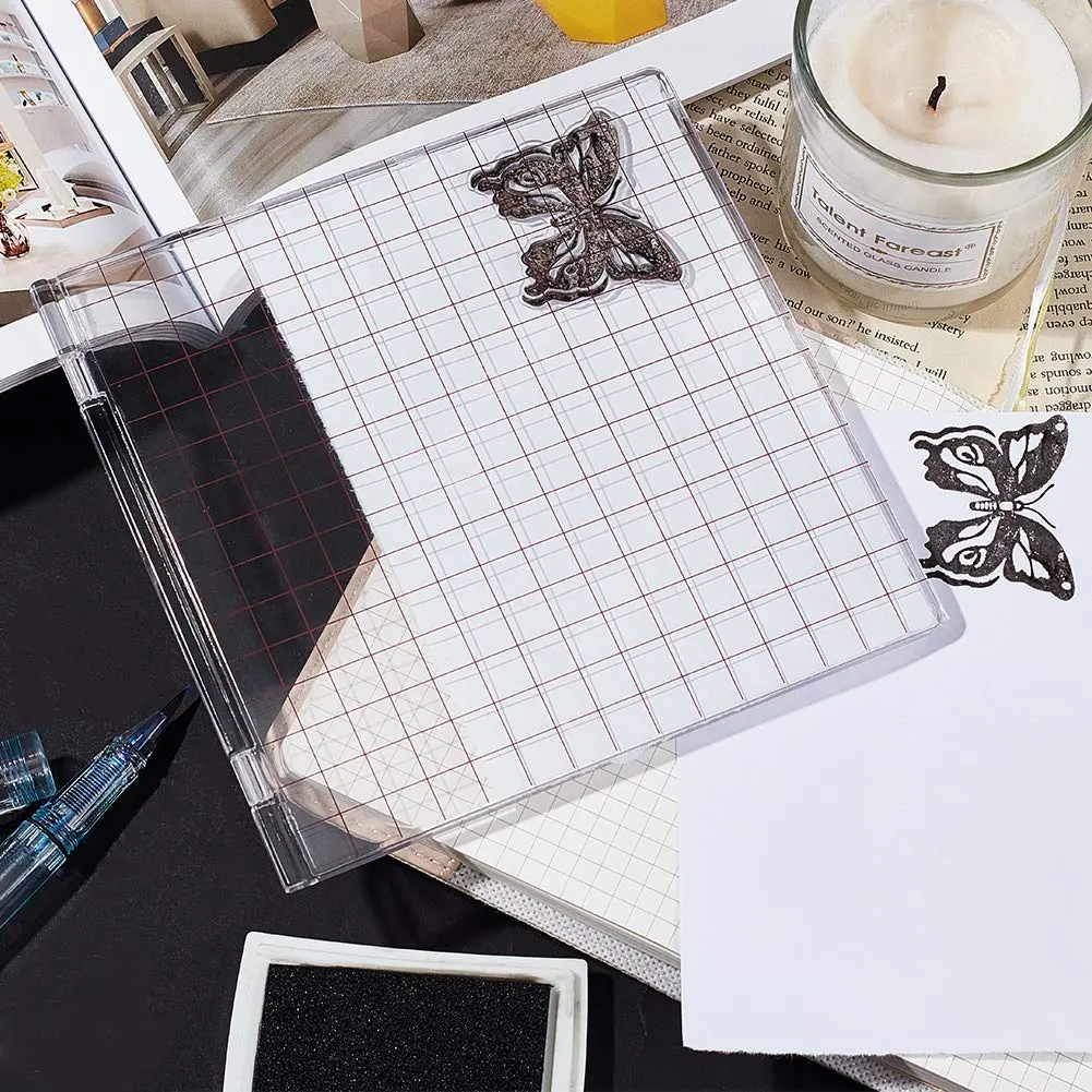 PH PandaHall Acrylic Stamp Block for Card Making | 15.1x15.7cm Clear Stamping Platform with Grid Lines - view 5