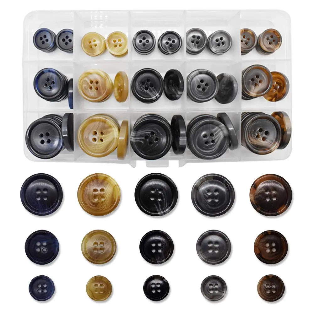 Renashed Faux Buffalo Horn Resin Buttons 15mm, 20mm, 25mm | 90-Piece Set for Suits & Coats - main product image