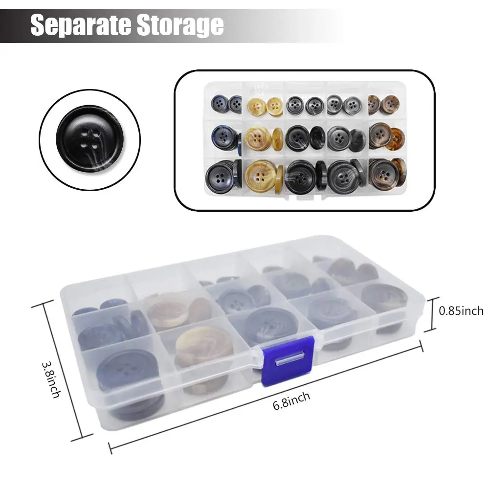 Renashed Faux Buffalo Horn Resin Buttons 15mm, 20mm, 25mm | 90-Piece Set for Suits & Coats - view 5